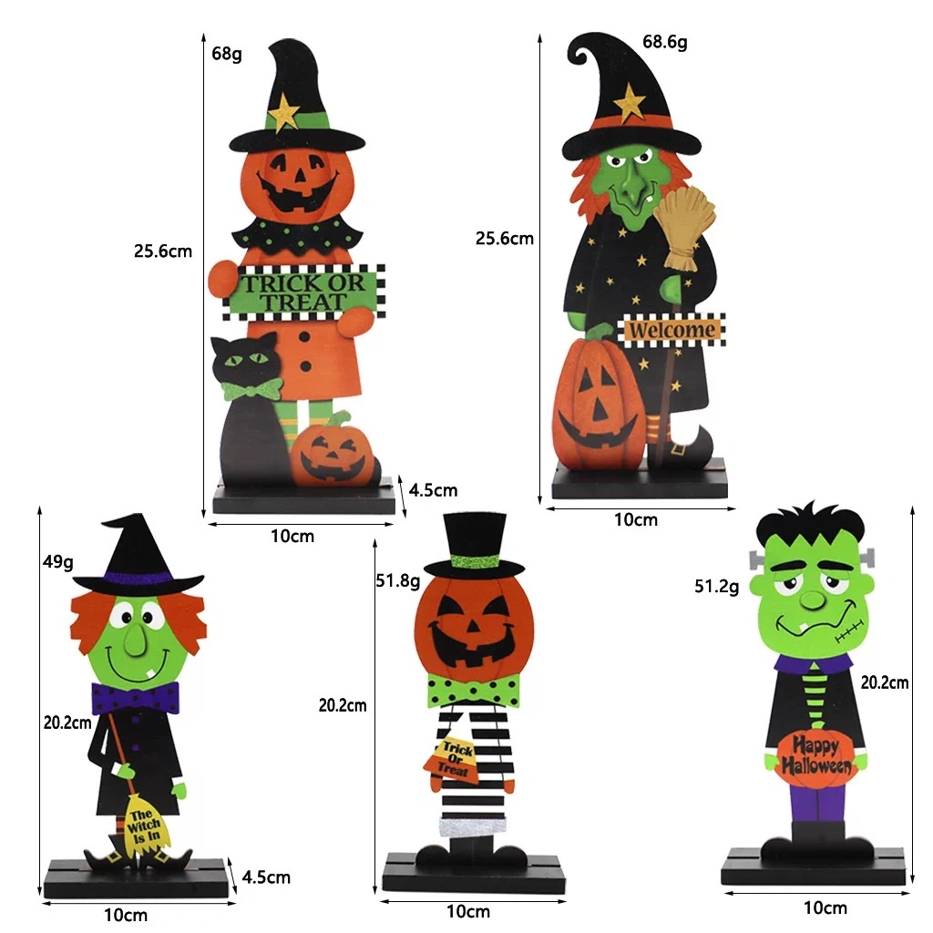 Wooden Halloween Ornaments Wooden Crafts Desktop Decorative Pumpkin Man Witch Ornaments