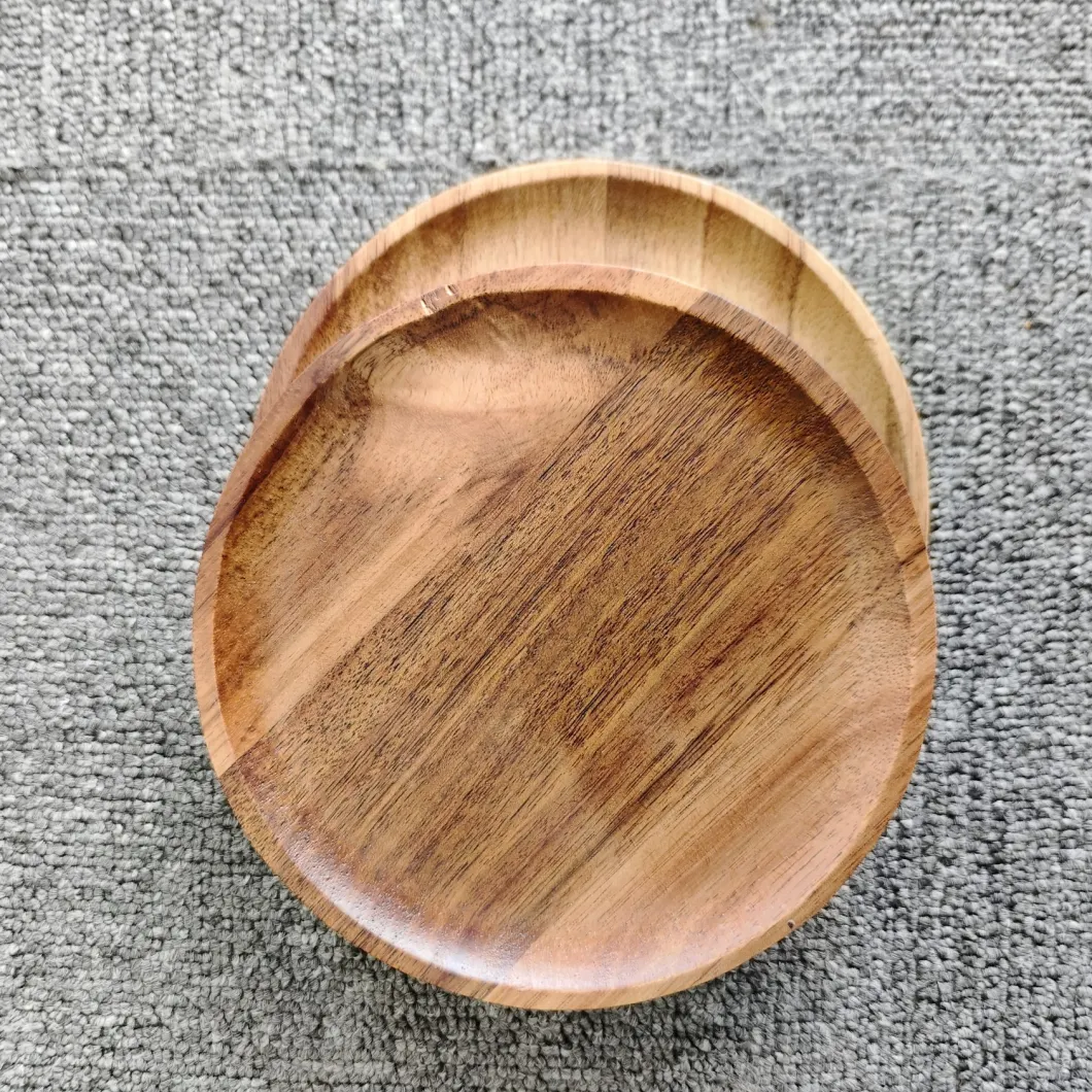 Wholesale Home Kitchen Round Solid Wood Acacia Wooden Coffee Tea Platter Food Serving Trays