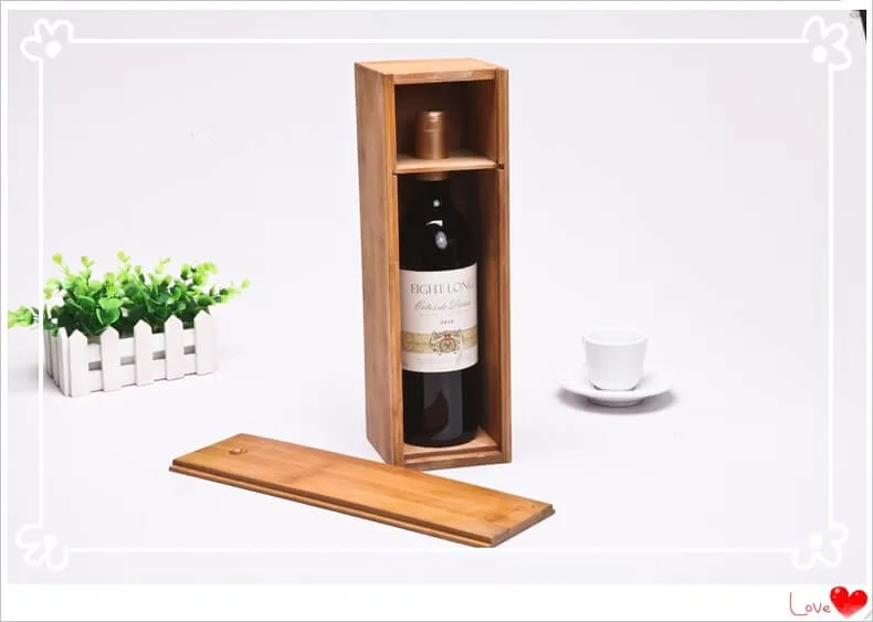 Personalized Custom Wholesale Bulk Cheap Bamboo Wooden Wine Boxes with Sliding Design